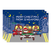 Midnight Blue ?? SINGAPORE CHARITY CHRISTMAS CARD PACK of 10 - Taxi Trio