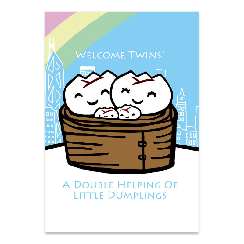 Sky Blue GREETING CARD: Welcome Twins