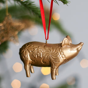 ZODIAC HANGING DECORATION: Gold Pig